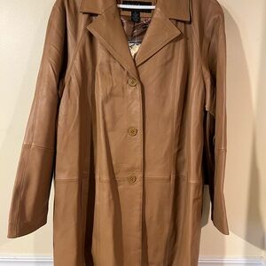 Brand New NWT Centigrade Women’s Brown Tan Leather Jacket Coat 1x Floral Lining